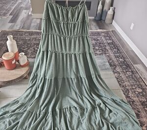 Free People Green Pleated Tiered Sundress
